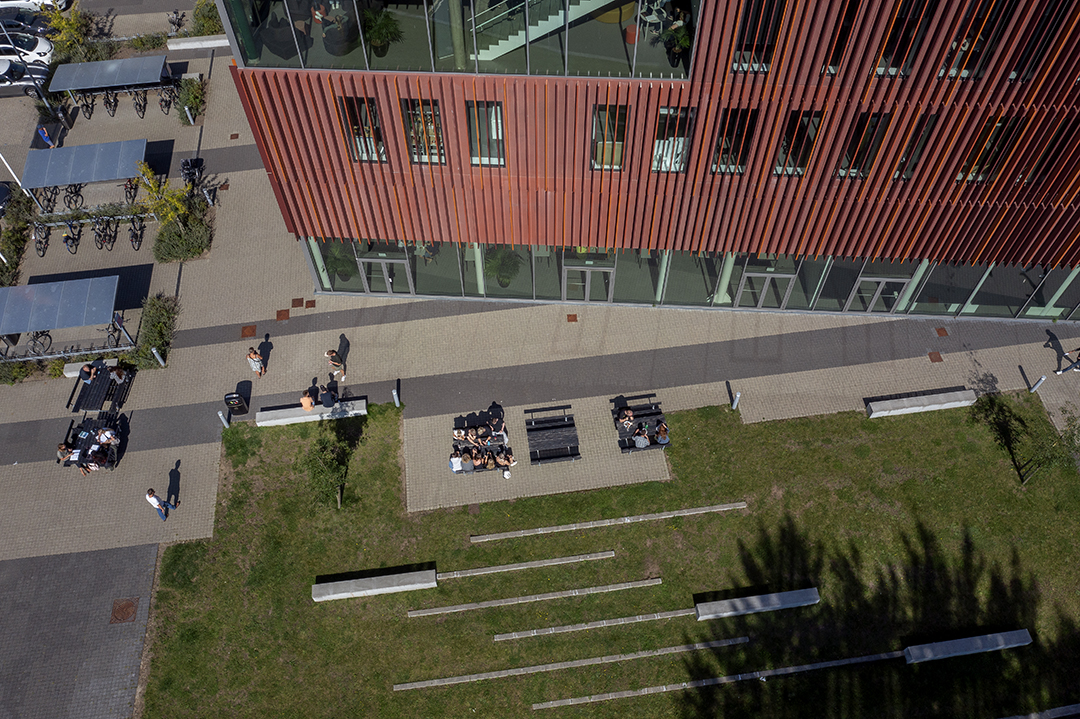Dronefoto af IBA's bygning
